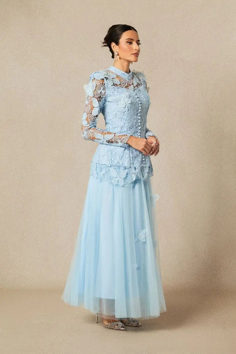 Elizabeth Butterfly Embroidered Lace Maxi Dress Avalabel