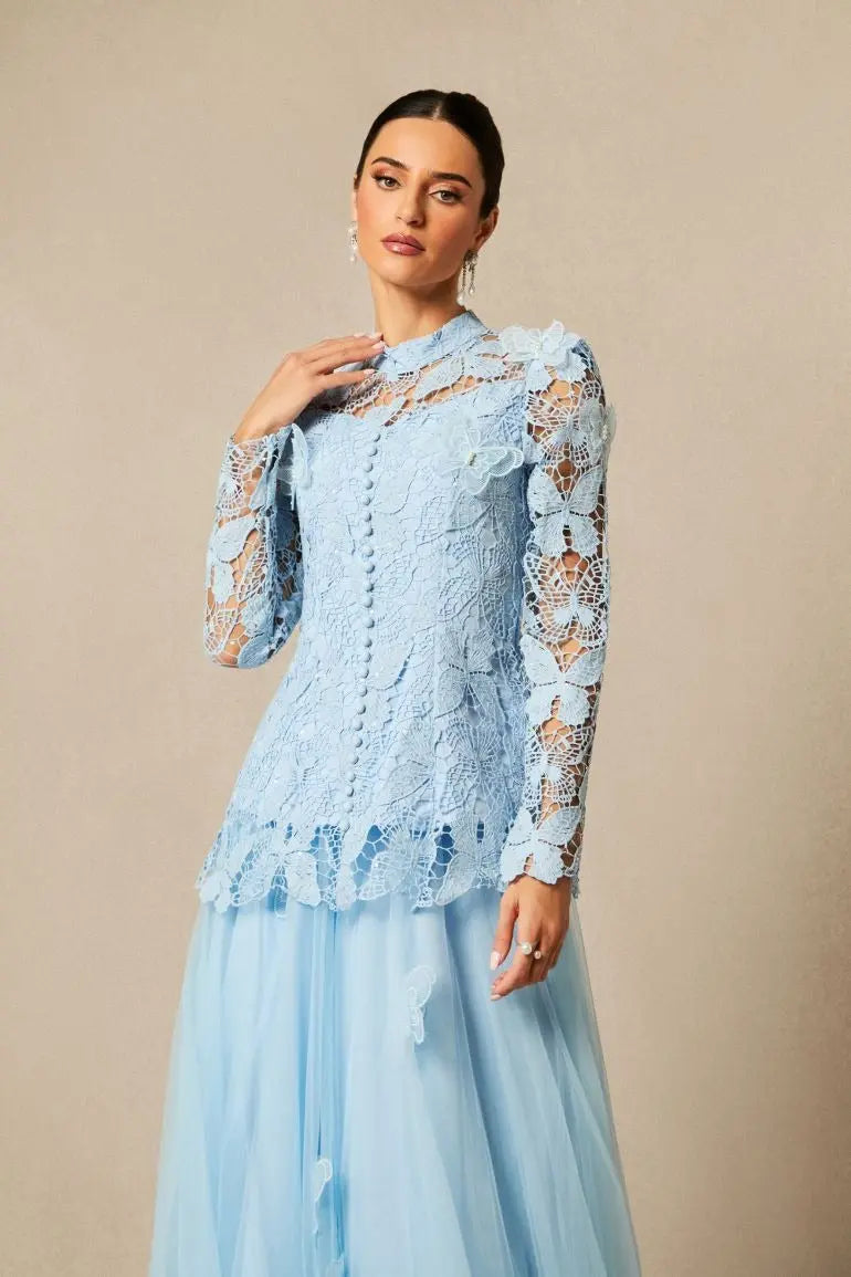 Elizabeth Butterfly Embroidered Lace Maxi Dress Avalabel