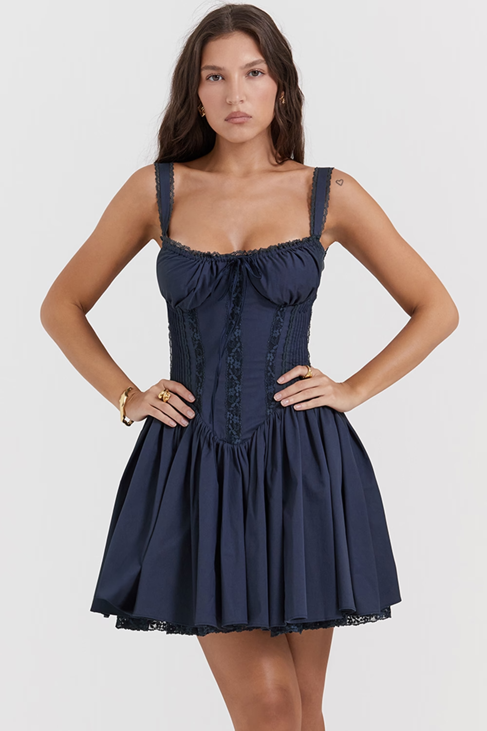 Plunge V-Neck Mini Dress in Navy Avalabel