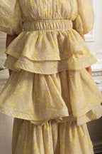 kristin Puff Sleeve Tiered Ruffle Midi Dress - Yellow Avalabel