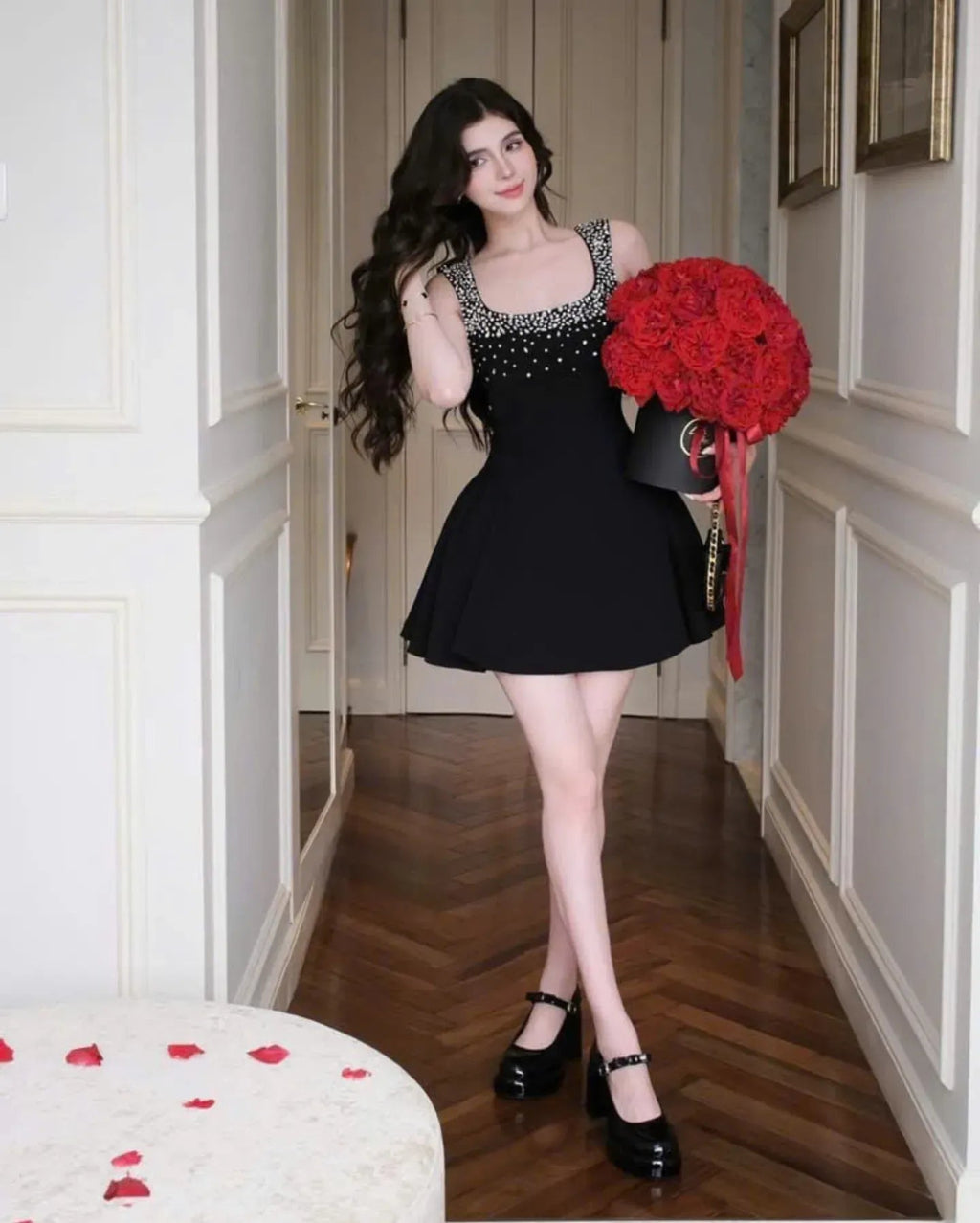elise embellished mini dress Avalabel