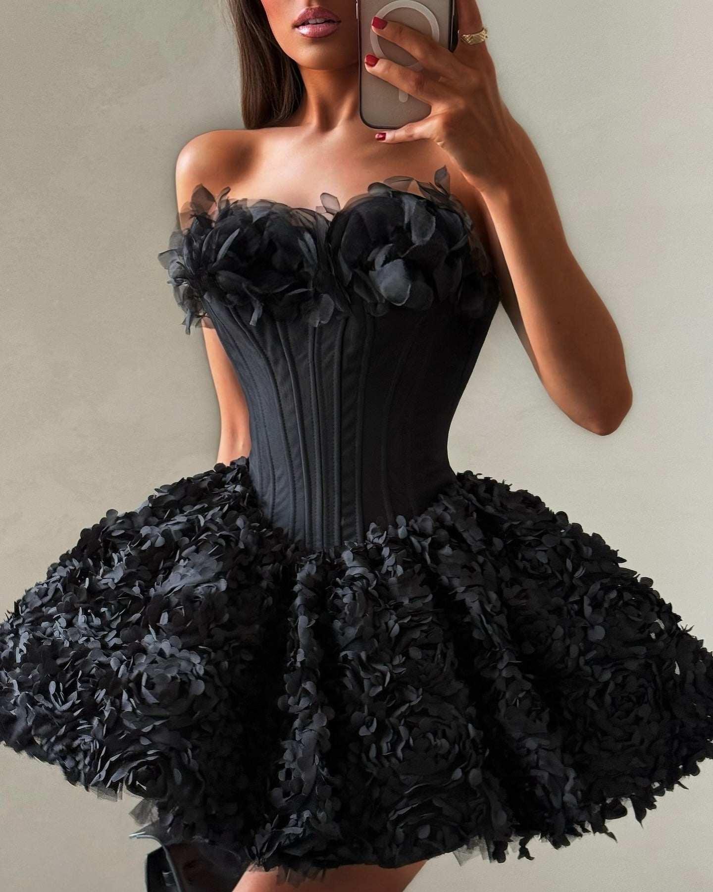 Strapless Petal Floral Corset A Line Dress Avalabel