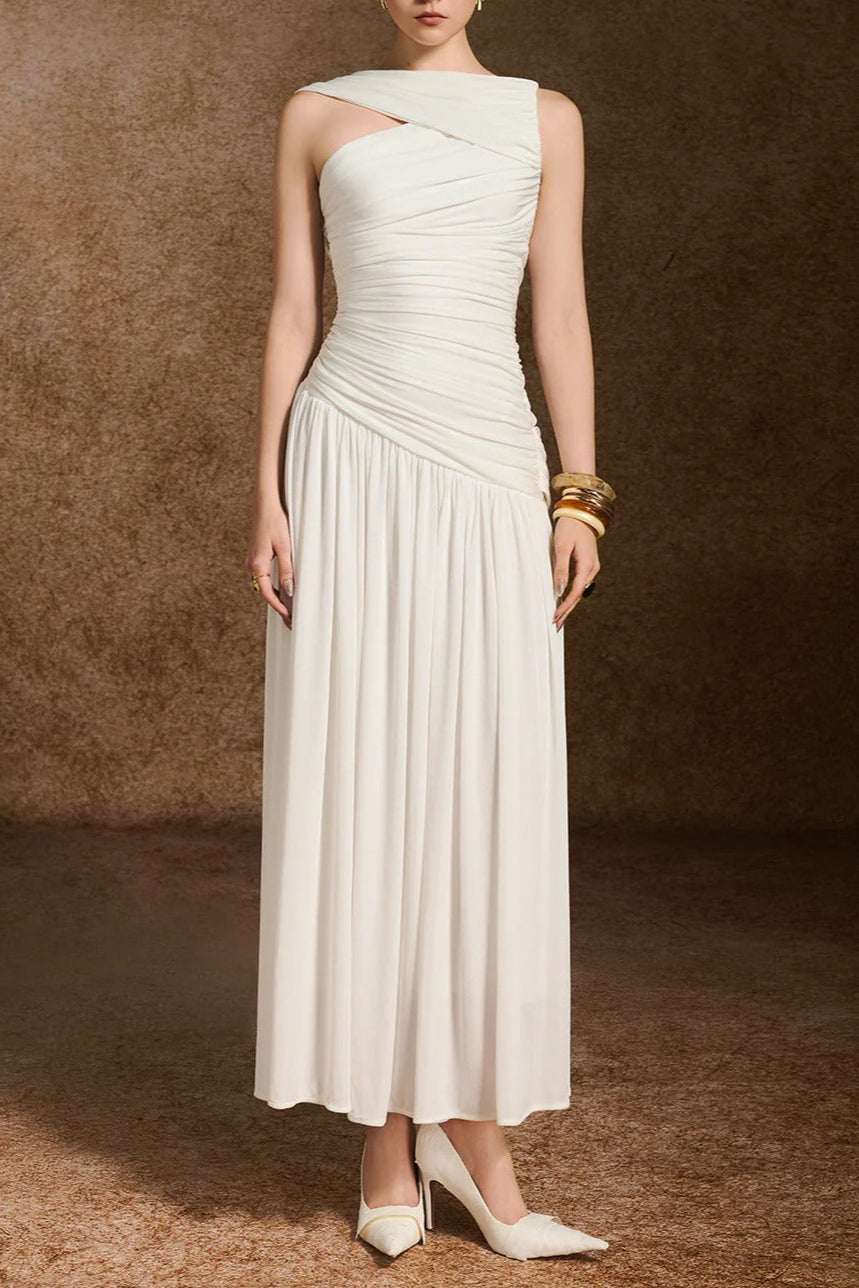 Leona A-line Asymmetric Neck Spandex Ankle Length Dress Avalabel