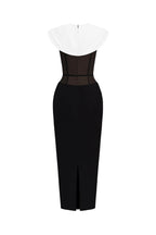 bernice black sleeveless Midi Dress With White Cape Avalabel