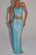Melissa Sequin Tube Top Maxi Skirt Suit in Blue Avalabel