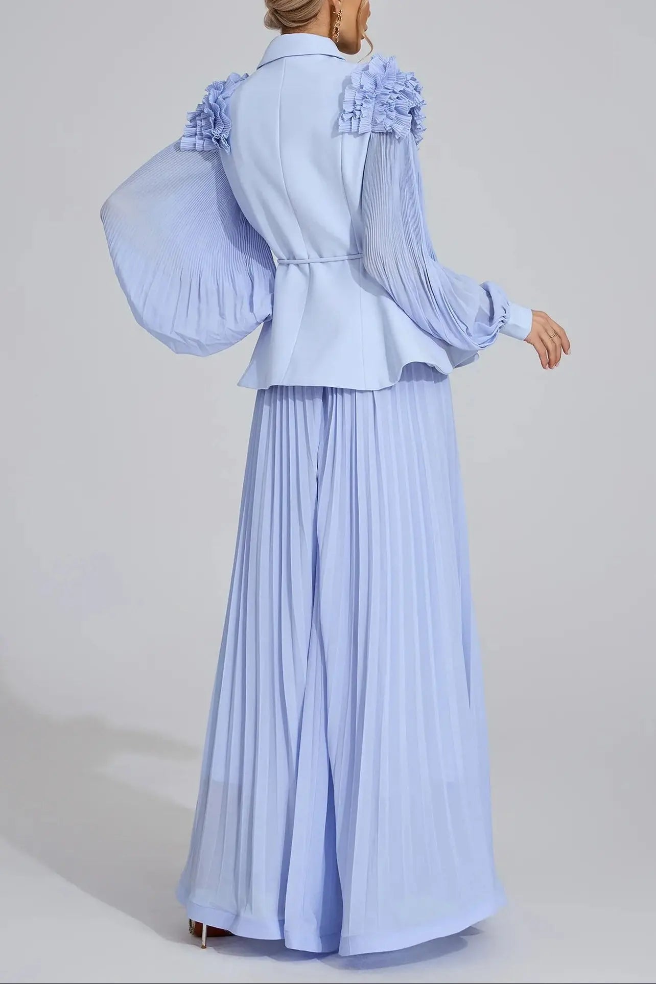 josephine Light Blue Flounce skirt  blazer Two-Piece Set Avalabel