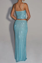 Melissa Sequin Tube Top Maxi Skirt Suit in Blue Avalabel