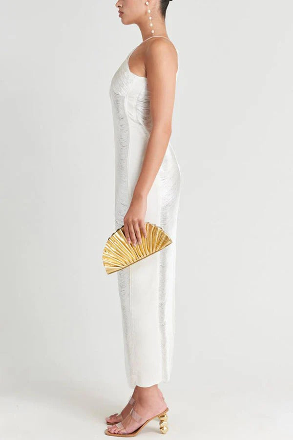 tassel rear slit halterneck dress Avalabel