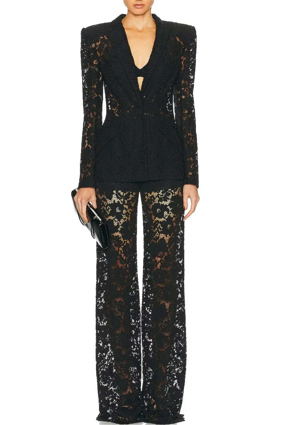 elvira v-neck Lace Blazer set in black Avalabel