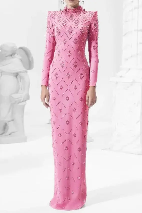 katherine pink Straight Cut diamond maxi Dress Avalabel