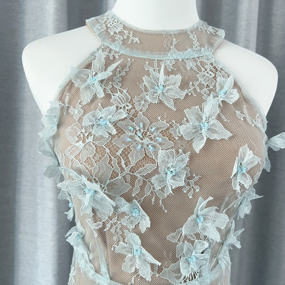 Floral Lace Mini Dress In blue Avalabel