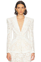 elvira v-neck Lace Blazer set in white Avalabel