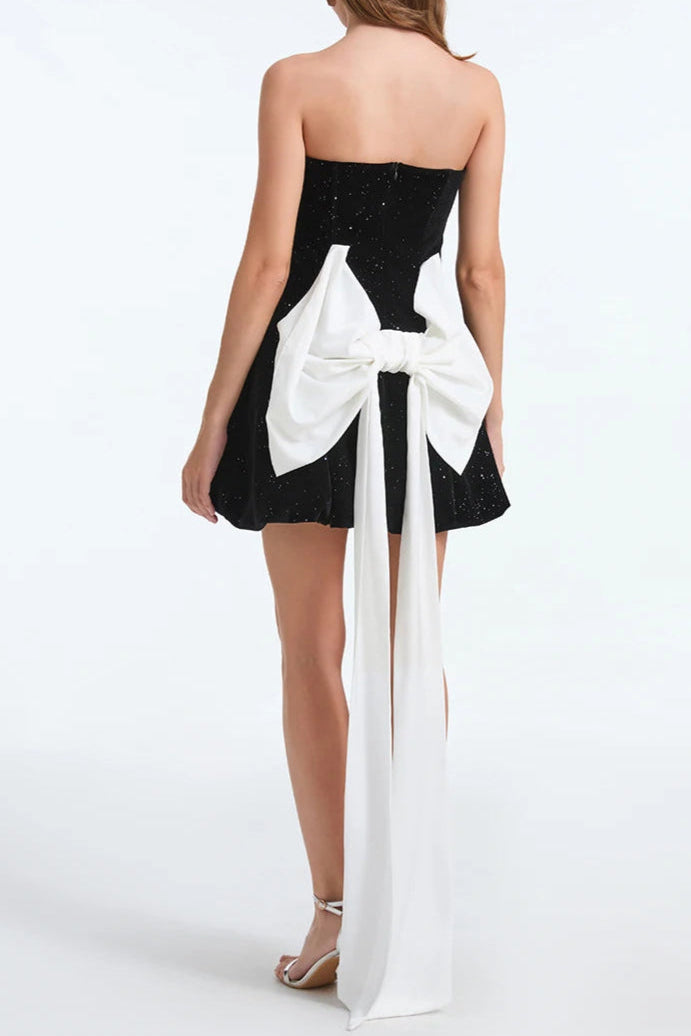 Zaahir Rhinestone Bow Sequin Strapless Mini Dress Avalabel