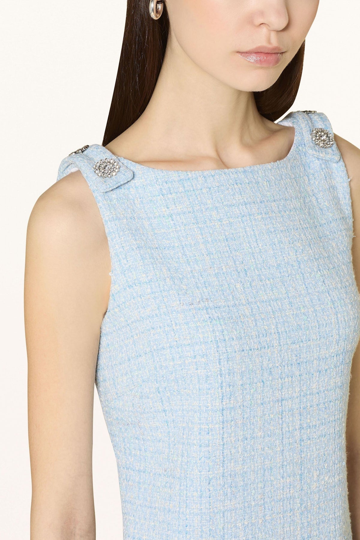 Halter Neck Tweed Vest Mini Dress in Blue Avalabel