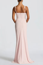 Pleated High Slit Stretch Crepe Maxi Dress in Pink Avalabel