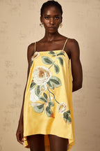 Edwina Applique Floral Embroidered Mini Dress in Yellow Avalabel