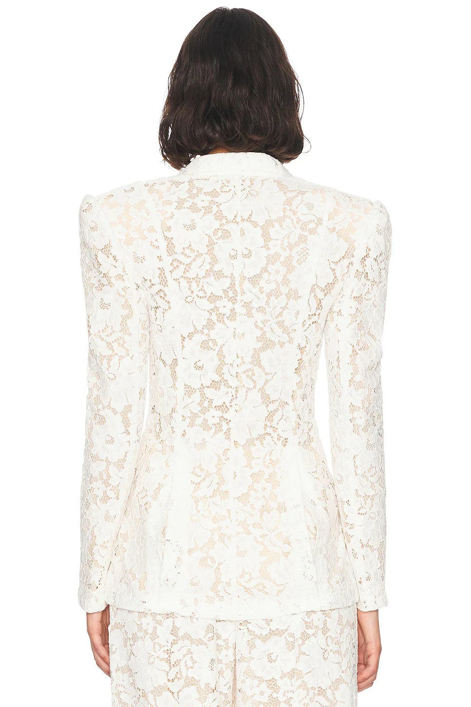 elvira v-neck Lace Blazer set in white Avalabel