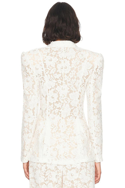 elvira v-neck Lace Blazer set in white