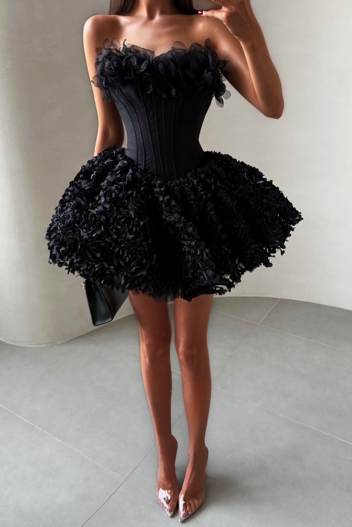 Strapless Petal Floral Corset A Line Dress Avalabel