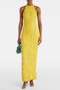 kelly beaded sequined sleeveless maxi dress in yellow Avalabel