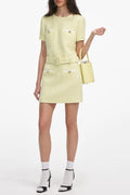 Apphia Tweed Low-Rise Pants Set in Yellow Avalabel