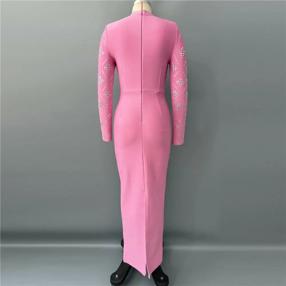 katherine pink Straight Cut diamond maxi Dress Avalabel