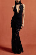 Hulda Cotton Lace Hollow Maxi Dress in Black Avalabel