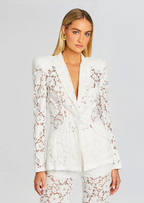 elvira v-neck Lace Blazer set in white Avalabel