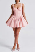 Lace Ruffle Trim Corset Mini Dress in Pink Avalabel
