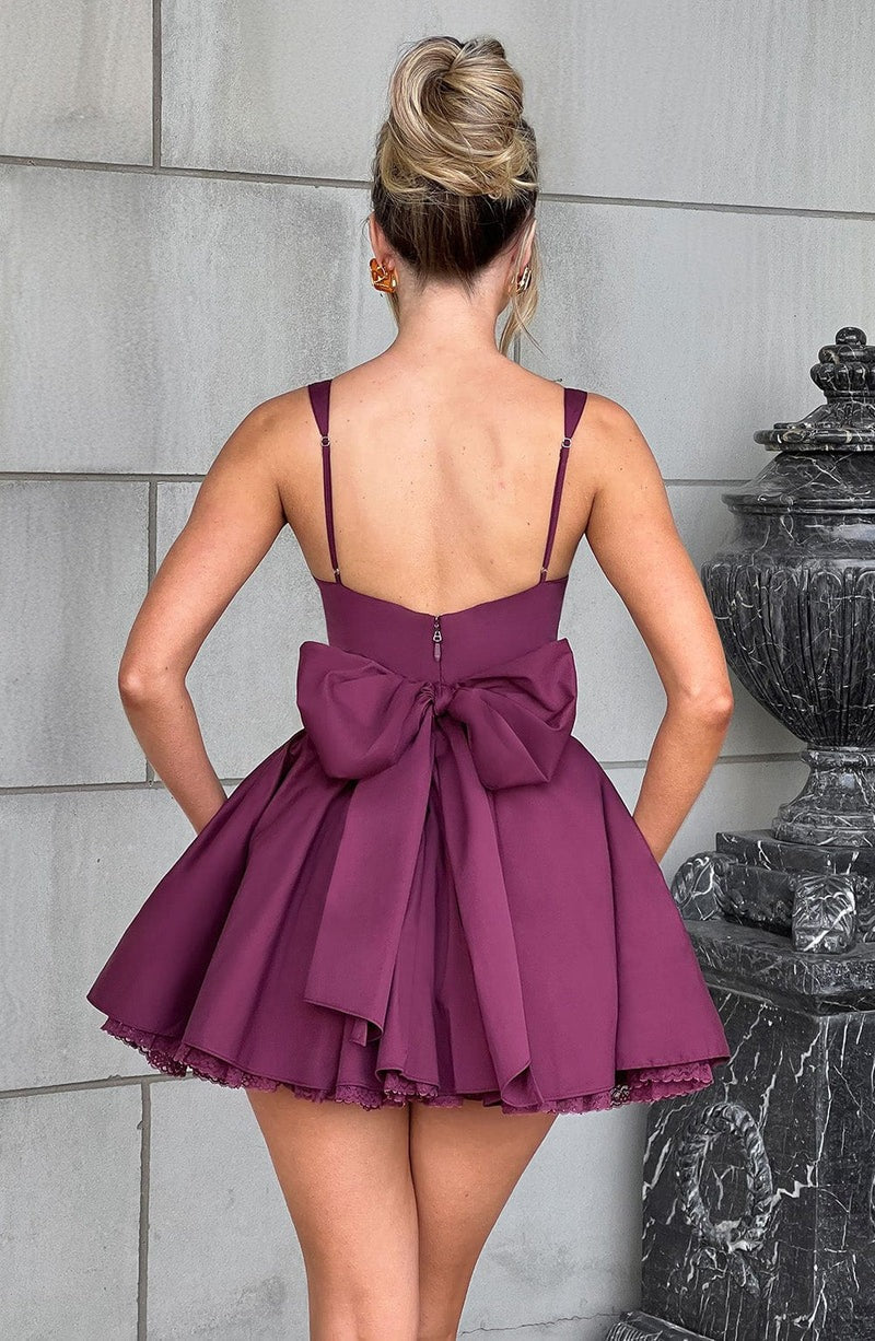 Lace Ruffle Trim Corset Mini Dress in Purple Avalabel
