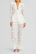 elvira v-neck Lace Blazer set in white Avalabel