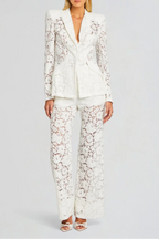 elvira v-neck Lace Blazer set in white Avalabel