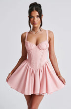 Lace Ruffle Trim Corset Mini Dress in Pink Avalabel