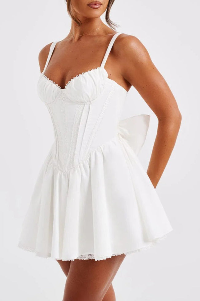 Lace Ruffle Trim Corset Mini Dress in White Avalabel