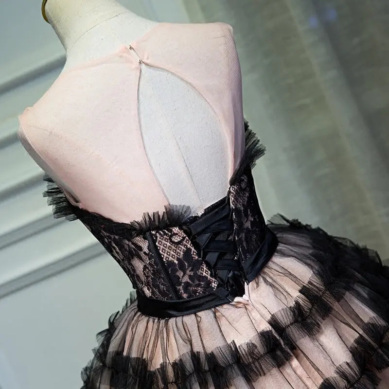 Lorraine Bow Lace Strapless Puffy Mini Dress in Black Avalabel