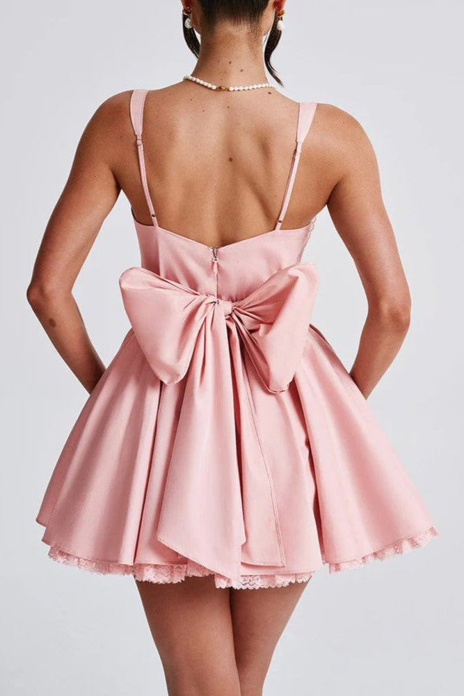 Lace Ruffle Trim Corset Mini Dress in Pink Avalabel