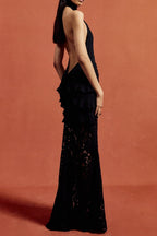 Hulda Cotton Lace Hollow Maxi Dress in Black Avalabel