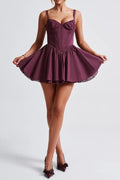 Lace Ruffle Trim Corset Mini Dress in Purple Avalabel