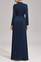 beulah Long sleeves with beading pleated maxi dress in blue Avalabel