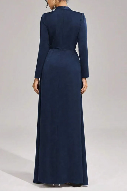 beulah Long sleeves with beading pleated maxi dress in blue