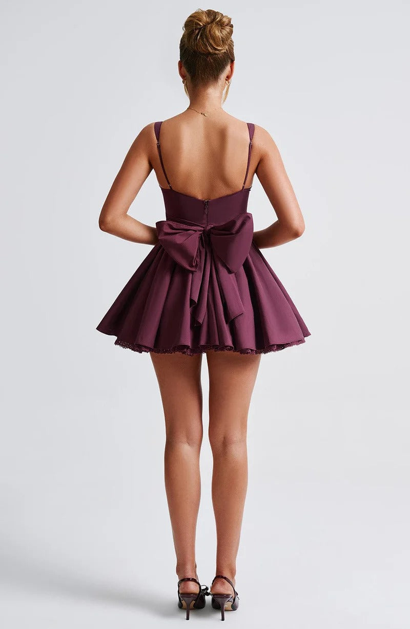 Lace Ruffle Trim Corset Mini Dress in Purple Avalabel