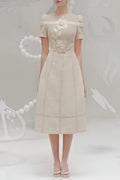 hermosa 3d floral embroidered hollow midi dress in apricot Avalabel