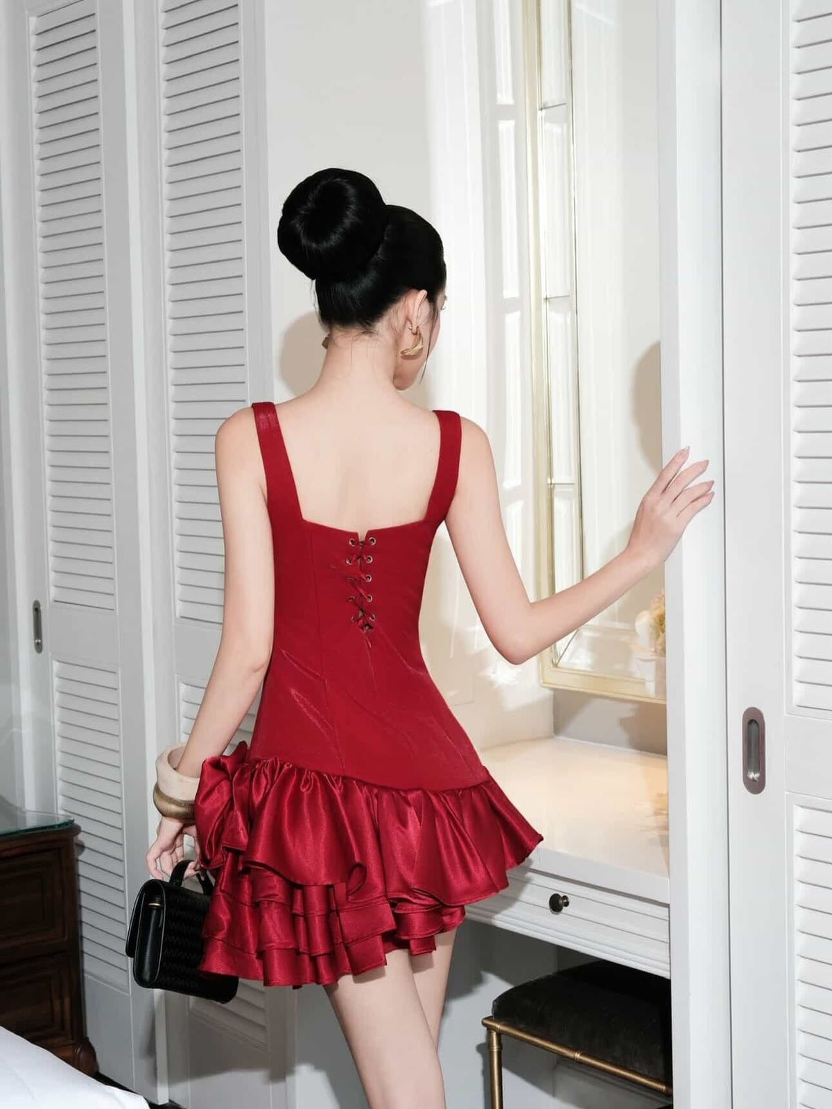 renata square neck flower velvet mini dress Avalabel