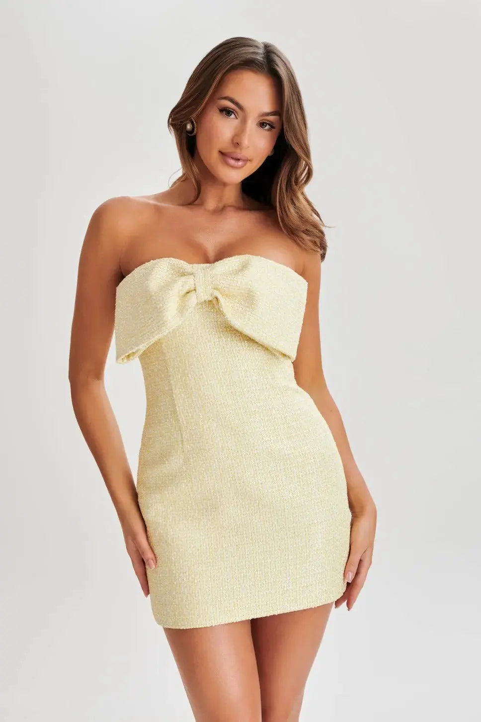 zenobia Tweed Bow Mini Dress - Lemon Avalabel