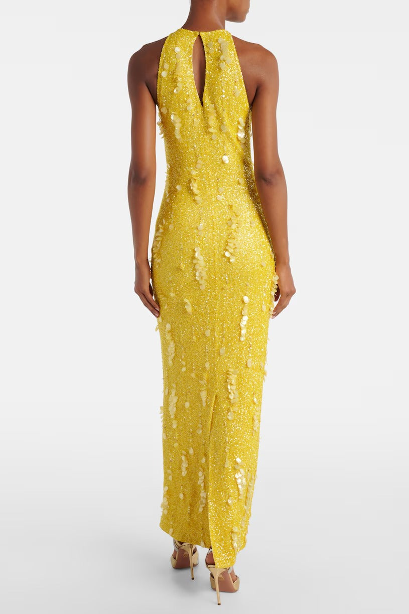 kelly beaded sequined sleeveless maxi dress in yellow Avalabel