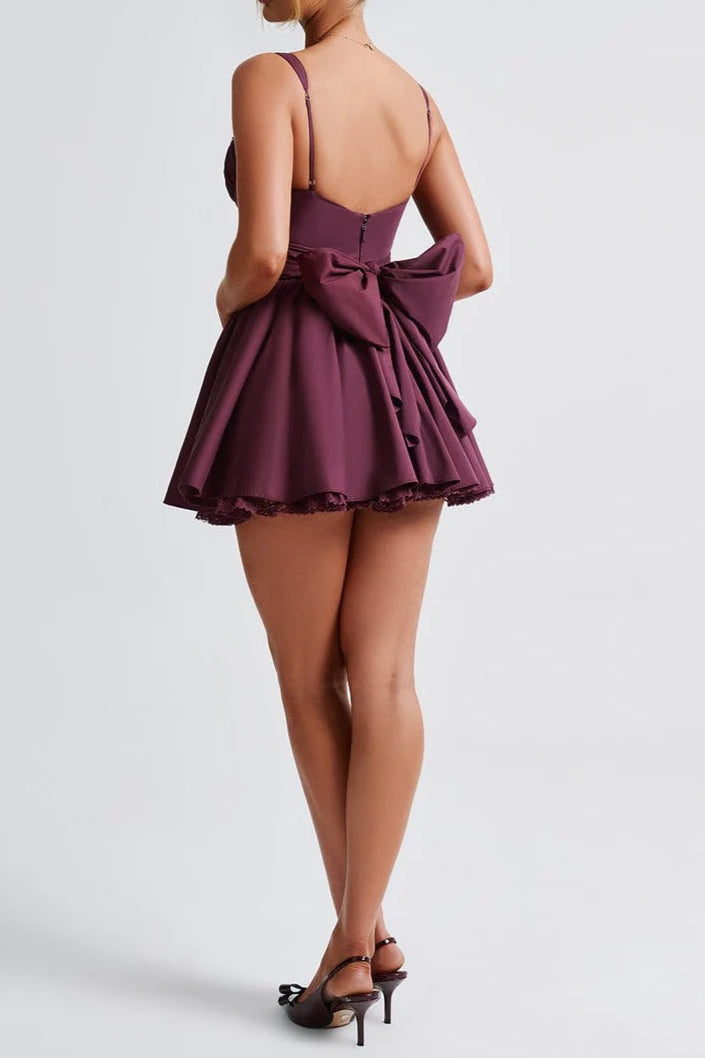 Lace Ruffle Trim Corset Mini Dress in Purple Avalabel