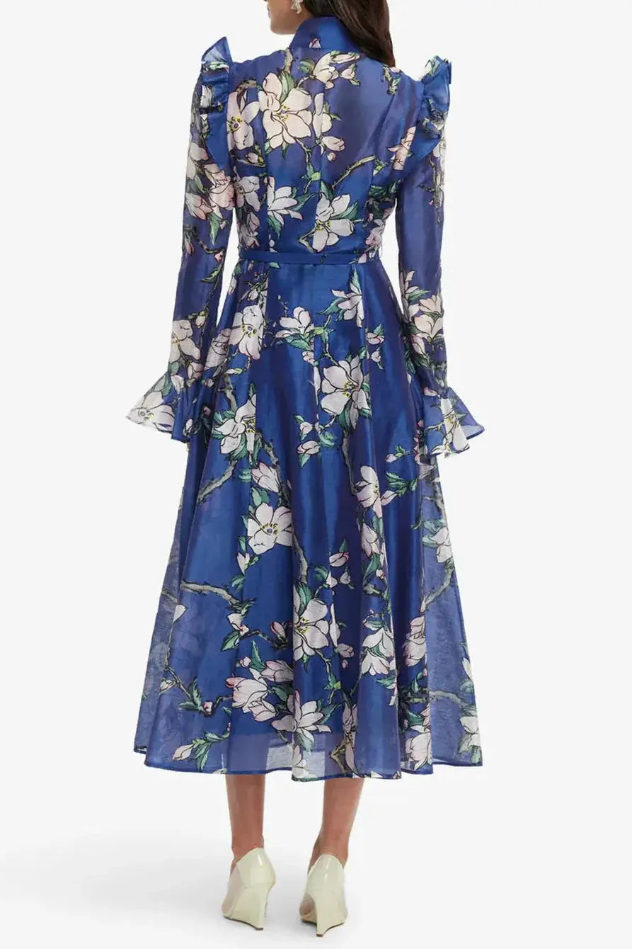 joyce Butterfly Sleeve Midi Dress - Midnight Magnolia Print Avalabel