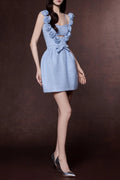 Chaya Pastel Blue 3d Flower Ribbon Mini Dress Avalabel