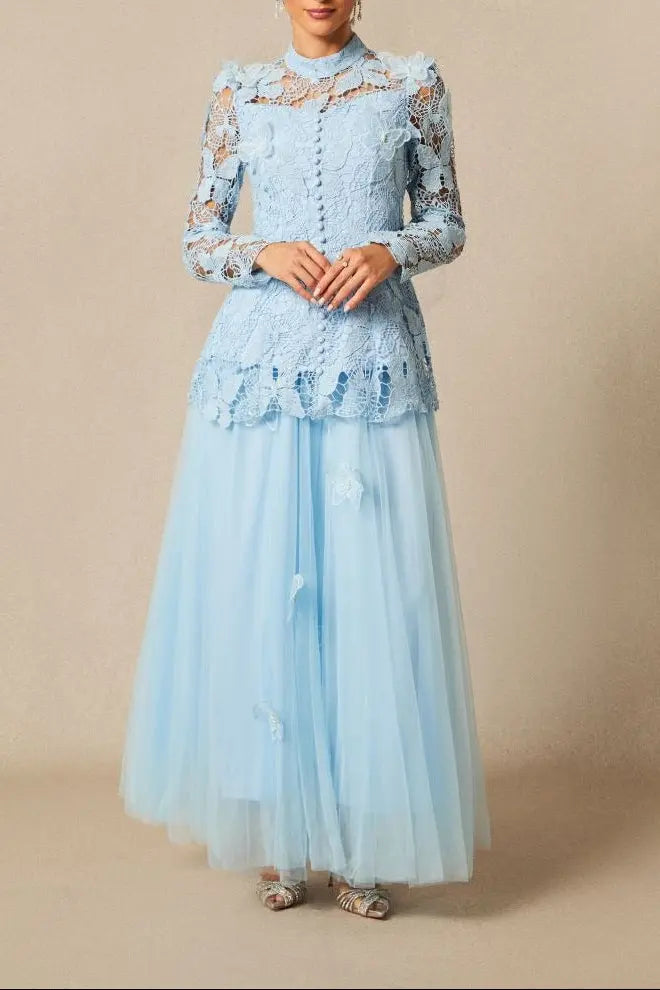 Elizabeth Butterfly Embroidered Lace Maxi Dress Avalabel