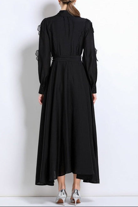 susanna floral Applique Shirt Midi Dress in black Avalabel